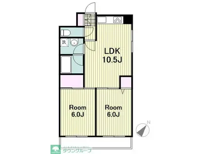 グランドール東寺尾(2LDK/4階)の間取り写真