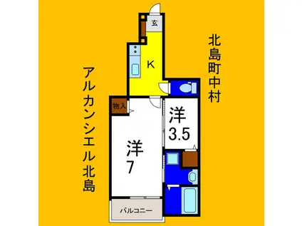 アルカンシエル北島(1K/1階)の間取り写真