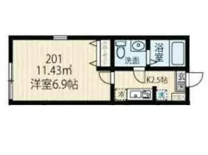 ラフィーネ西谷(1K/2階)の間取り写真