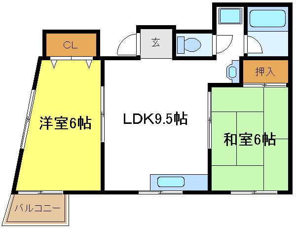 ハイアットマンションアヴィ(2LDK/9階)の間取り写真