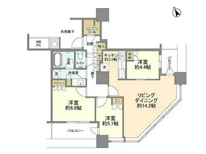 ザ・パークハウス西新宿タワー60(3LDK/31階)の間取り写真