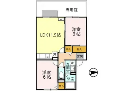 ラ・カージェ松浦(2LDK/1階)の間取り写真