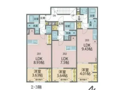 カインドネス相模原小山(1LDK/2階)の間取り写真
