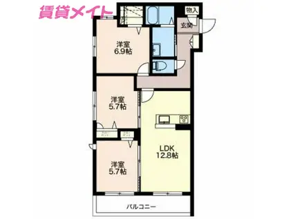 カーザ セレニータB(3LDK/2階)の間取り写真