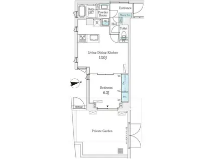 THE VERLUX TAKANAWA ジウェルクス高輪(1LDK/1階)の間取り写真