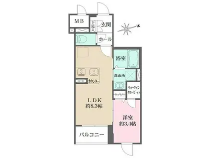 ラペルラ桜新町(1LDK/2階)の間取り写真