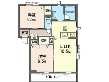 クレスティーク中央林間(2LDK/1階)の間取り写真