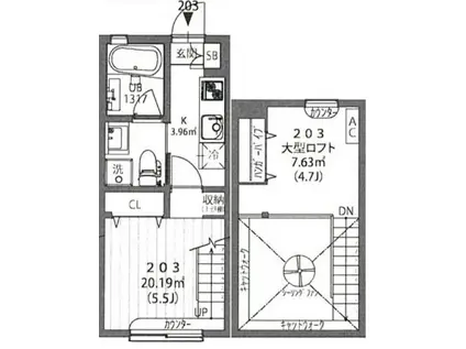 クラソ荻窪MEW(1K/2階)の間取り写真