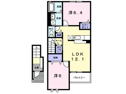 パールウイングIII(2LDK/2階)の間取り写真