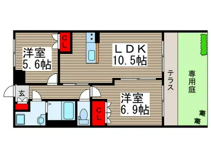 プロニティ・アン(2LDK/1階)の間取り写真