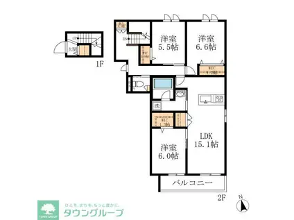 グリーンタウン赤坂(3LDK/2階)の間取り写真