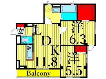 VILLA DEL SOL V(2LDK/2階)の間取り写真