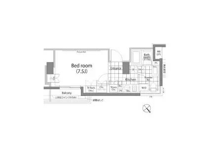 パークハビオ中目黒(1K/3階)の間取り写真