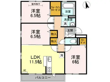 ランロード C棟(3LDK/2階)の間取り写真