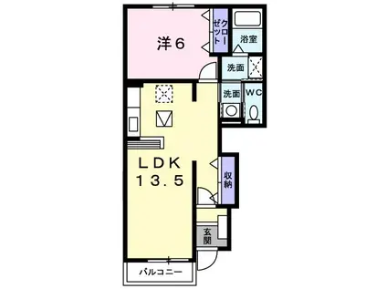プリムヴェール(1LDK/1階)の間取り写真