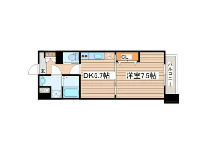 ヴィアーレ北仙台(1DK/5階)の間取り写真