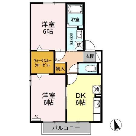 ロワジールA棟(2DK/2階)の間取り写真