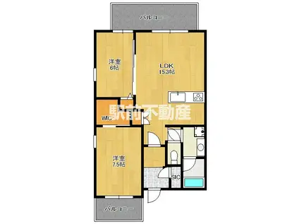 TONOクリスタル上人橋(2LDK/7階)の間取り写真