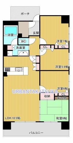 ポレスターアーバンシティ広島(4LDK/2階)の間取り写真