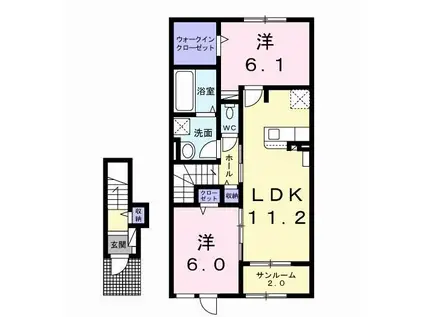 ダイヤモンド MOONIII(2LDK/2階)の間取り写真