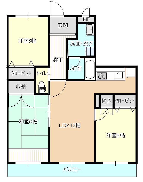 サンブライト荒牧(3LDK/2階)の間取り写真