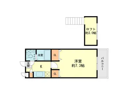 ピュアフリー井尻駅前(1K/2階)の間取り写真