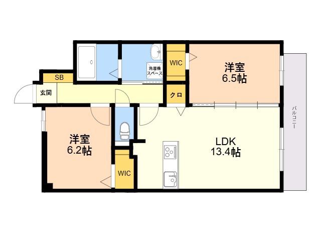 MODERN ASPIRATION 西新クアルト(2LDK/2階)の間取り写真
