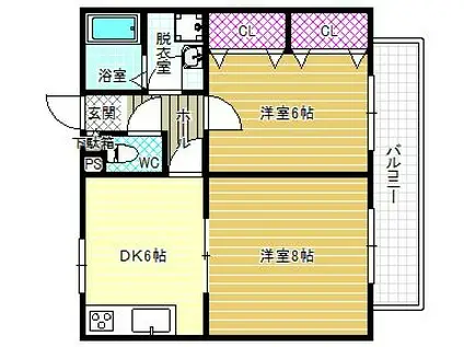 ラピスハイツ(2DK/1階)の間取り写真