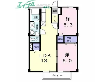 ウォーターバレータウンC棟(2LDK/1階)の間取り写真