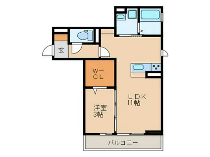 シュヴァル(1LDK/1階)の間取り写真