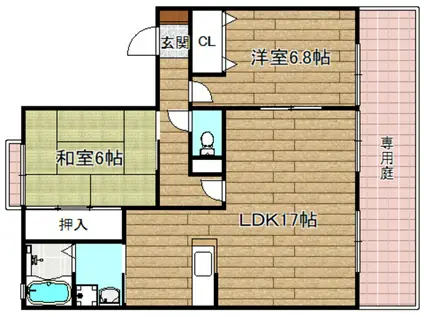 ウィンディア五百住B(2LDK/1階)の間取り写真