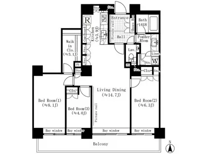 RIVER POINT TOWER(3SLDK/29階)の間取り写真