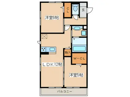 MERVEILLE(2LDK/2階)の間取り写真