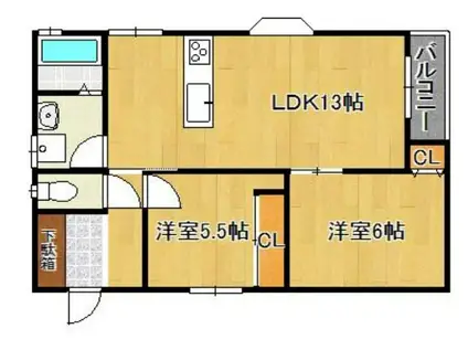 ヴェルデュール(2LDK/1階)の間取り写真
