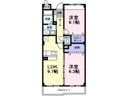 インヴィテボヌール2番館(2LDK/2階)の間取り写真