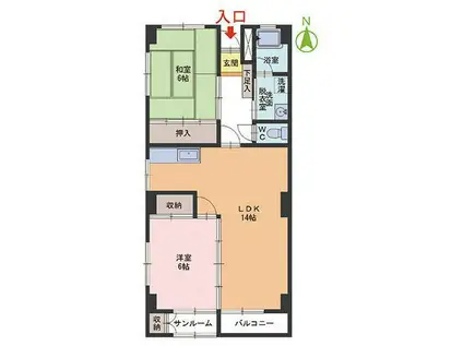 コーポアルカディア(2LDK/4階)の間取り写真