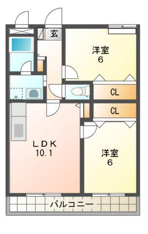 サンライズフジ(2LDK/1階)の間取り写真