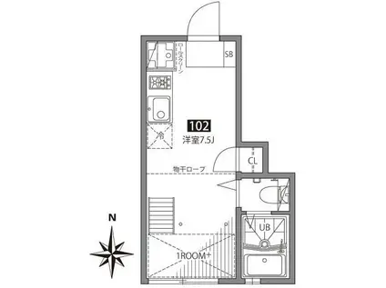 ブランコート祖師ヶ谷大蔵(ワンルーム/1階)の間取り写真