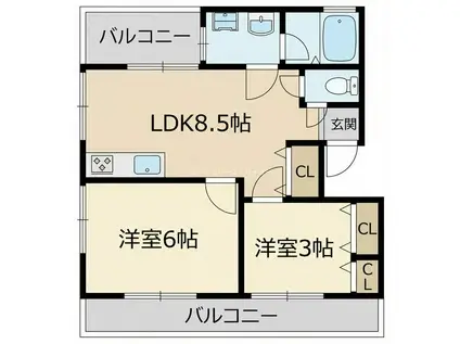 ミカドハイツ3(2LDK/3階)の間取り写真