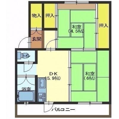 ユートピア川原 1号館(2DK/1階)の間取り写真