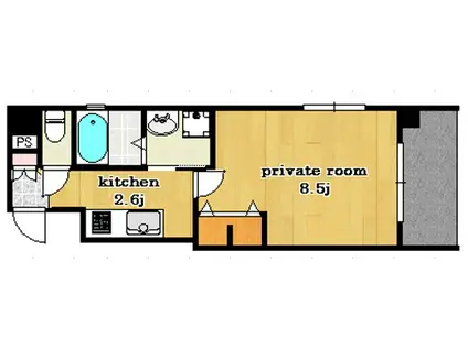 フォーセゾン広瀬北町(1K/6階)の間取り写真