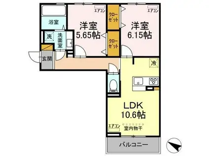 BLESS 蘇我(2LDK/3階)の間取り写真