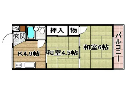 高槻ローズハイツA棟(2K/4階)の間取り写真