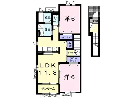 ケイエムスリーパクトB(2LDK/2階)の間取り写真