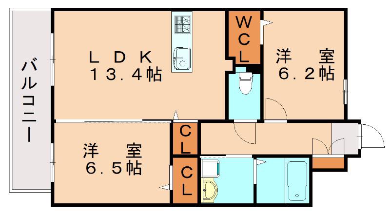 MODERN ASPIRATION 西新クアルト(2LDK/2階)の間取り写真