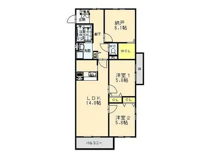 アルエット モンタ―ニュ(3LDK/1階)の間取り写真