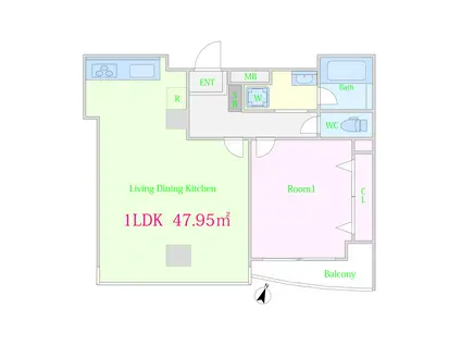 ボラルホソカワ(1LDK/4階)の間取り写真