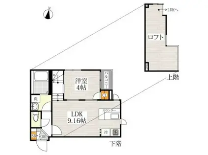 CB多布施クレッシェル(1LDK/2階)の間取り写真