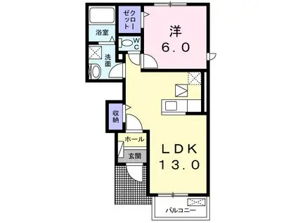 ソレアードカーサIII(1LDK/1階)の間取り写真