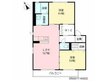 ティファーノ西大道 A棟(2LDK/2階)の間取り写真